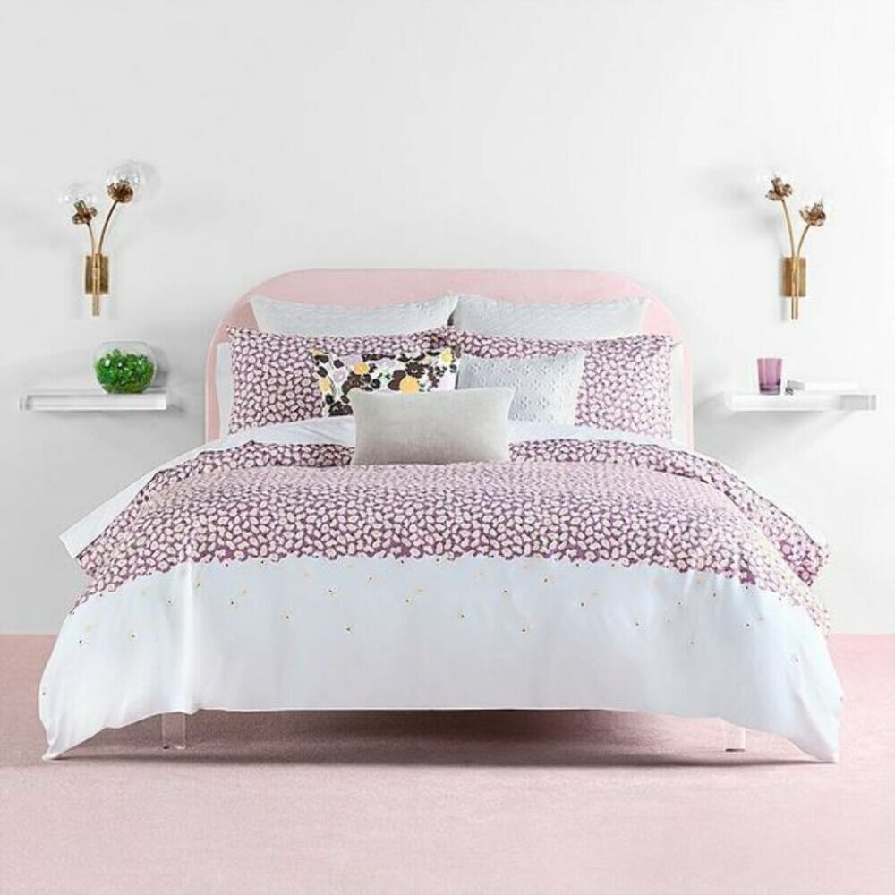 Kate Spade King Floral Duvet Cover Set 3pc Lilac Carnation Cotton